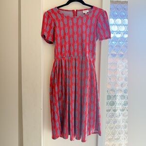 LuLaRoe Red and Blue Midi Dress